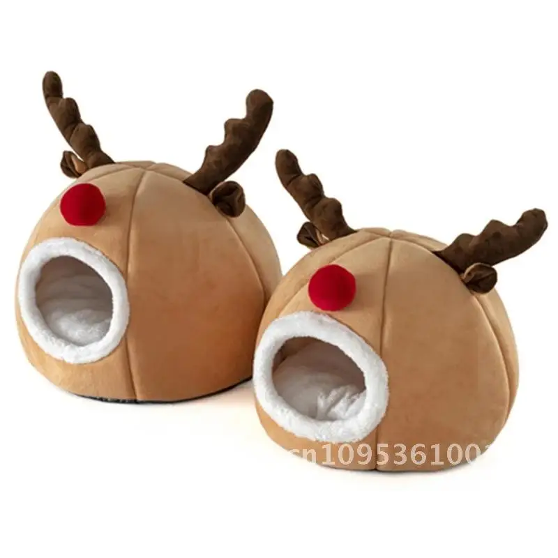 Igloo Pet Bed House Reindeer Indoor Enclosed Soft Cave Cushion Puppies Tent Kittens Animals for Small Cats Removable