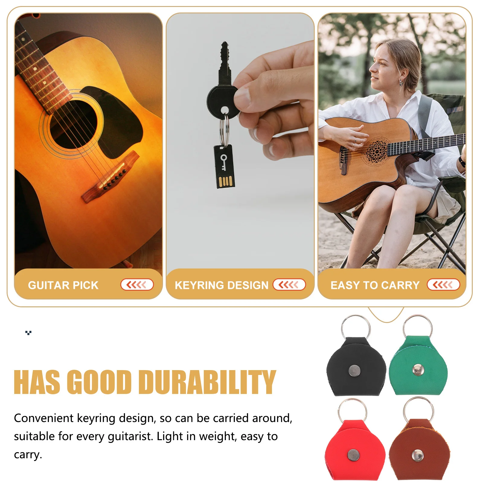 

4Pcs Guitar Pick Holder Bag PU Durable Portable Keyring Design Guitar Plectrum Storage Case with Scratch Protection