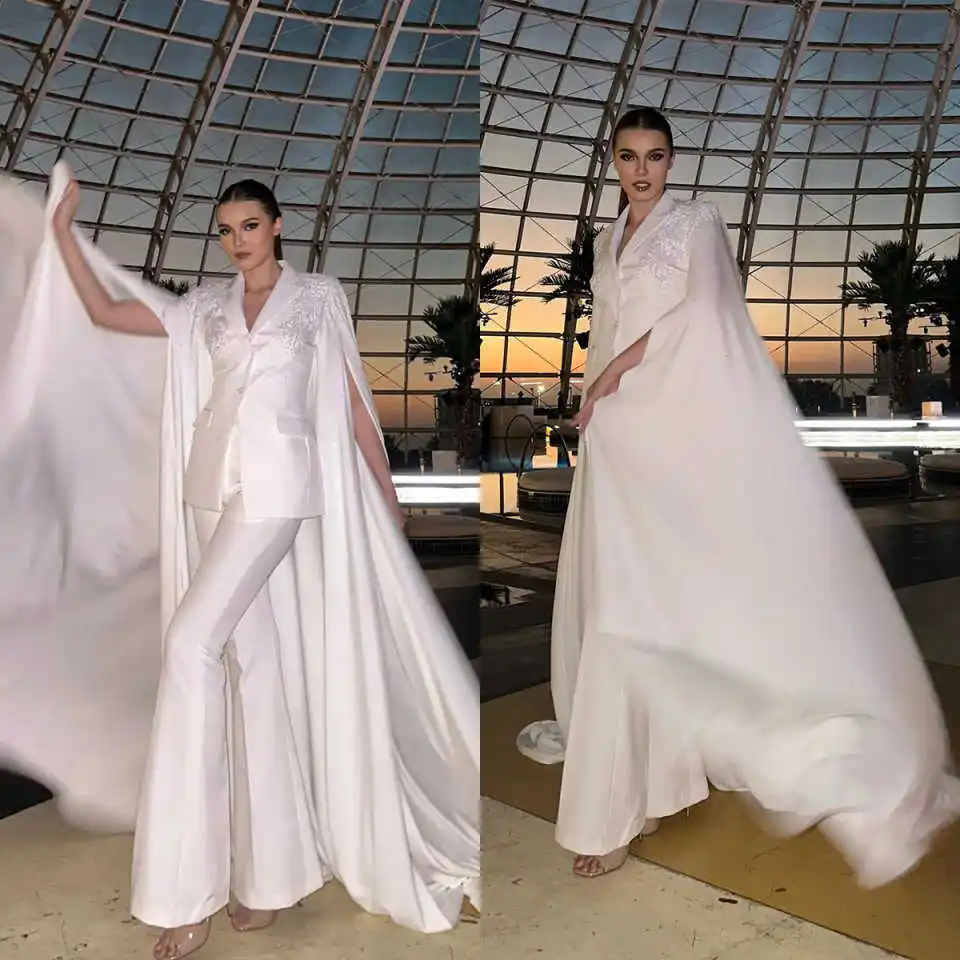 

Роскошные женские костюмы с аппликацией, платья, винтажная однобортная куртка, расклешенные брюки, вечернее платье по индивидуальному заказу с деформацией, 2 шт.