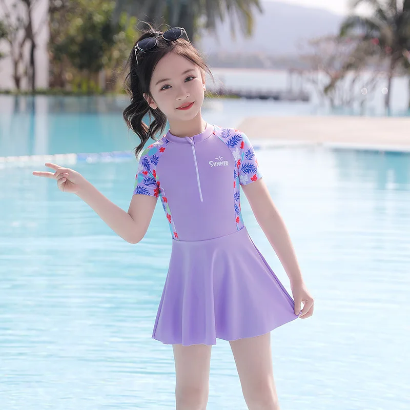 Two Piece Teen Swimwear For Girls Plus Size Swimsuit Kids Children Swimming Suit Badpak Meisje Front Zipper Beachwear Bathing