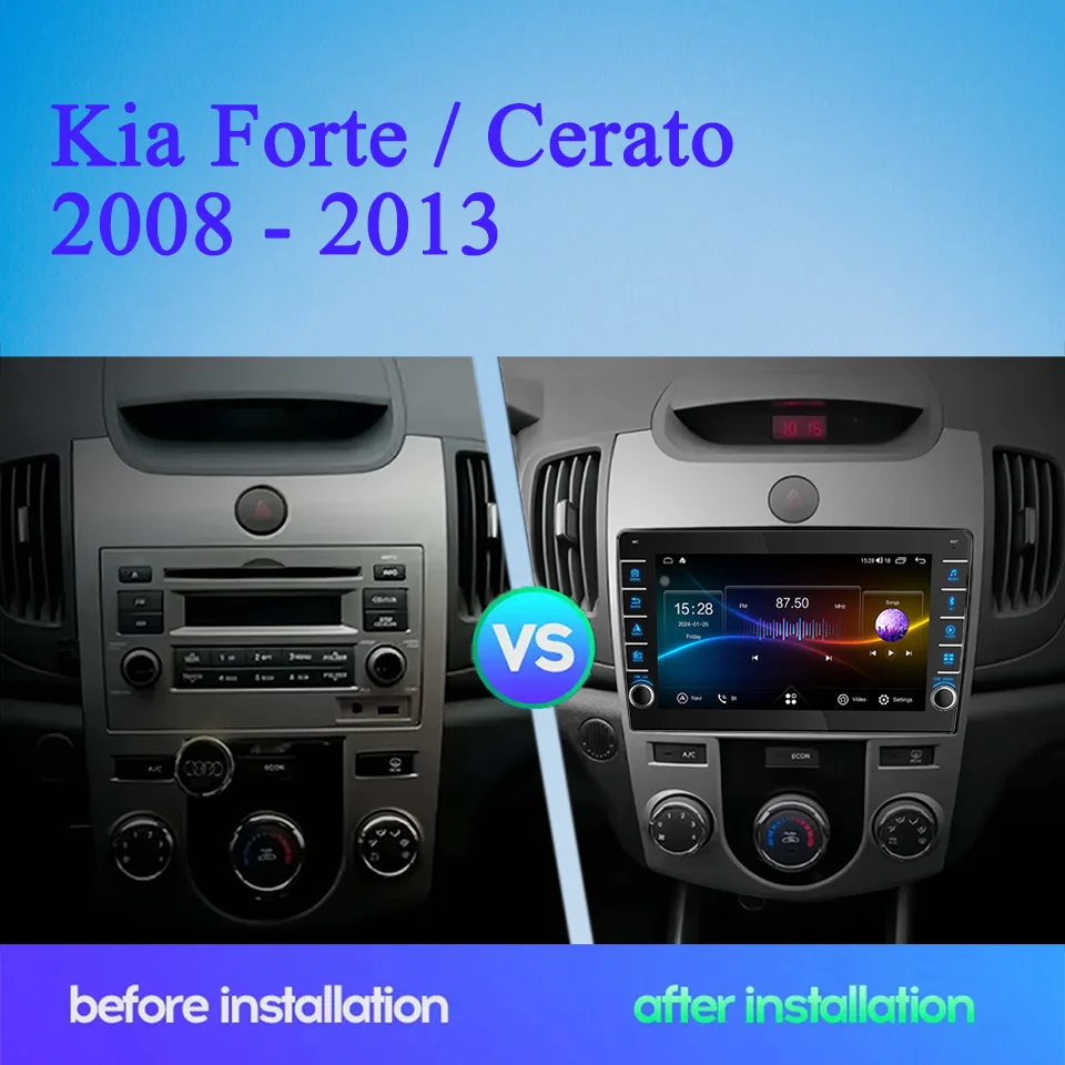 8G+128G 8Core Android 14 Car Radio Stereo Audio Multimedia DVD Player HU For Kia Cerato Forte 2008 - 2013 Auto Carplay RDS DSP