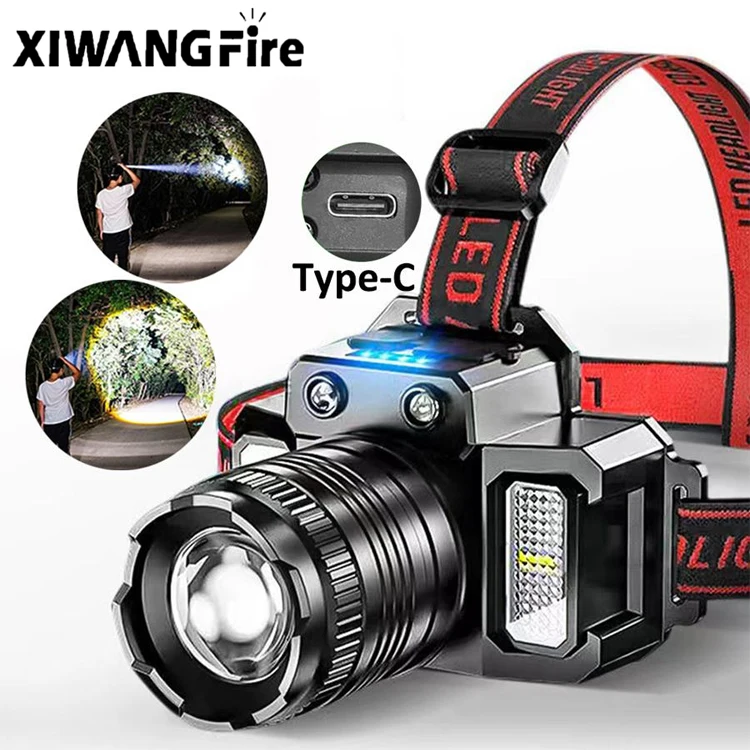 LED Strong Light Headlights COB Red And White Light Charging Induction Head Mounted Outdoor Emergency Work Lighting Headlights