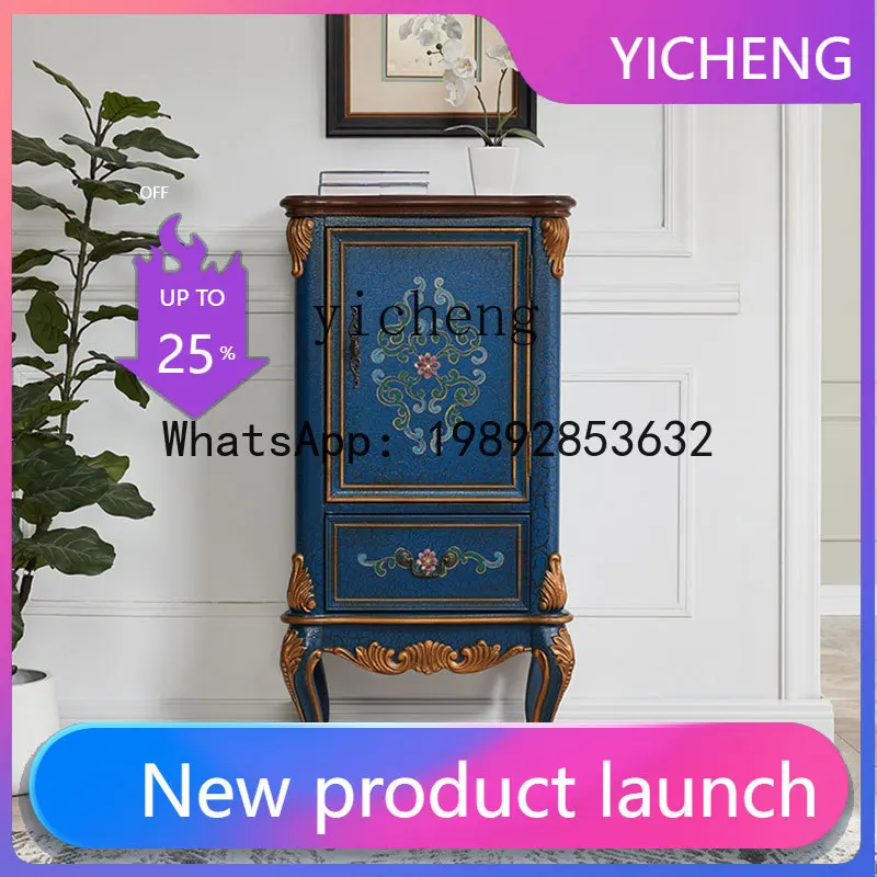 

solid wood side cabinet wine cabinet, European style living room painted chest cabinet tall bedroom storage cabinet