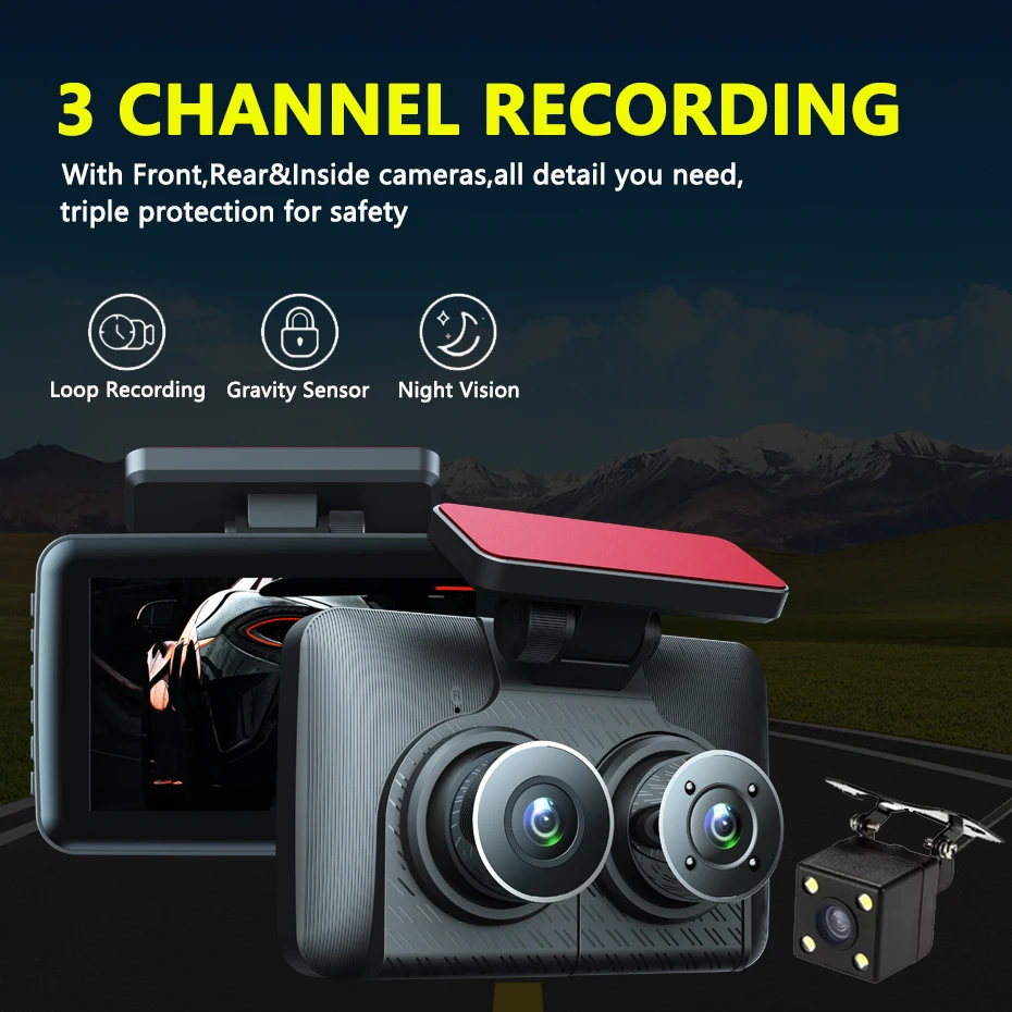 

3 Channel Dash Cam 3 Lens Car Dvr Video Recorder Dashcam DVRs Black Box Dual Lens DVR with Rear View Camera 24H Parking Monitor