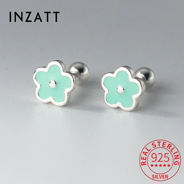 

INZATT Real 925 Sterling Silver Enamel Flower Bead Plant Stud Earrings For Women Classic Fine Jewelry Minimalist Accessories