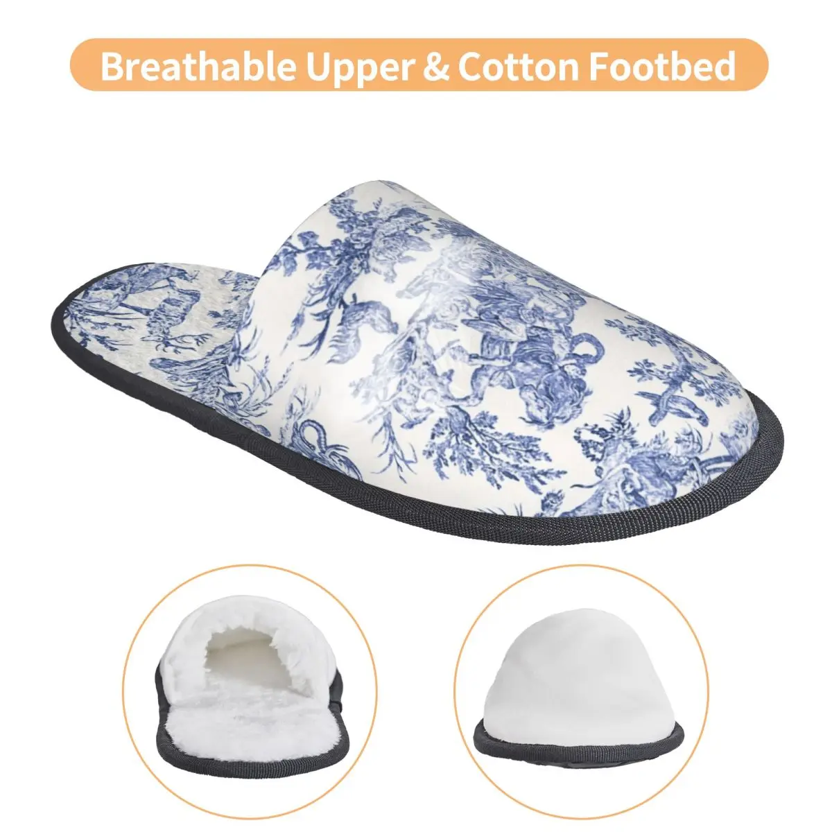 شبشب منزل من إسفنج الذاكرة الناعم من Toile De Jouy مخصص للنساء، شبشب نعل دافئ مضاد للانزلاق