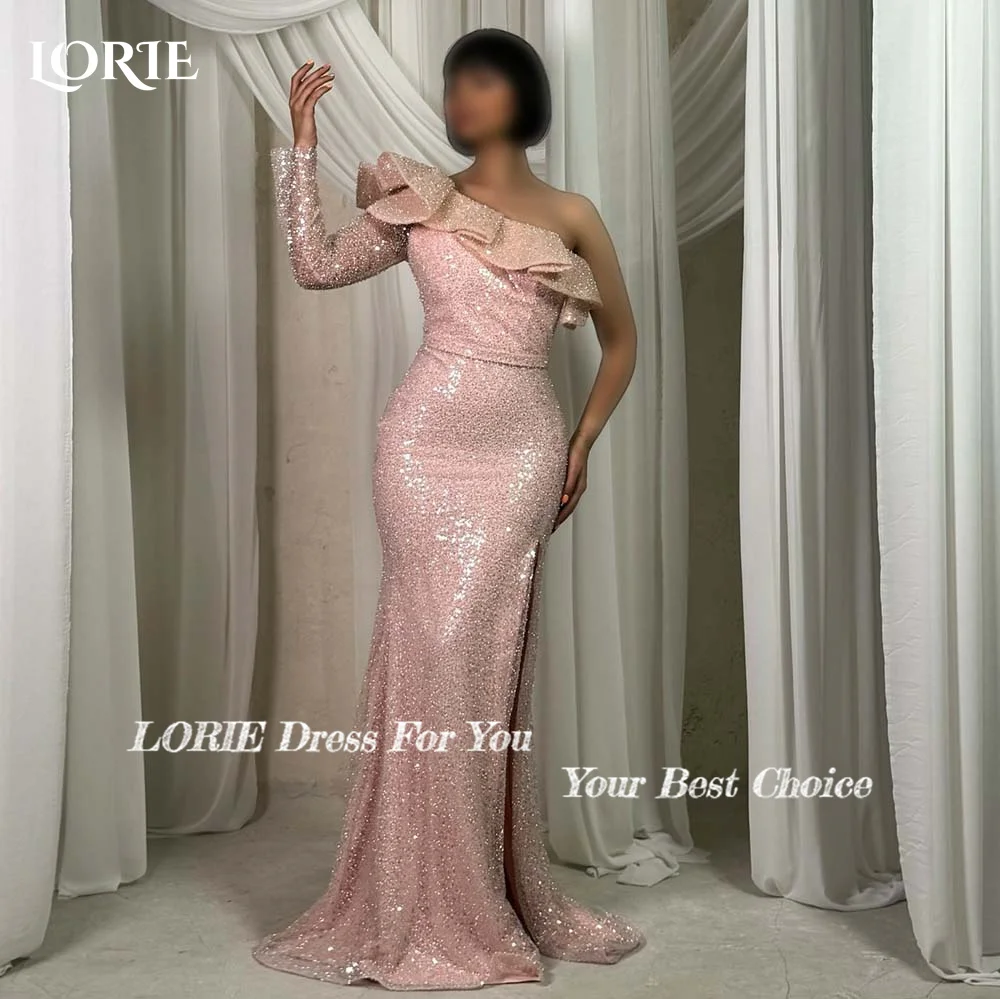 LORIE Tulle Formal Evening Dress Long Sleeve Party Dress Elegant Prom Dress Homecoming Dress One Shoulder Sequin Princess Dress