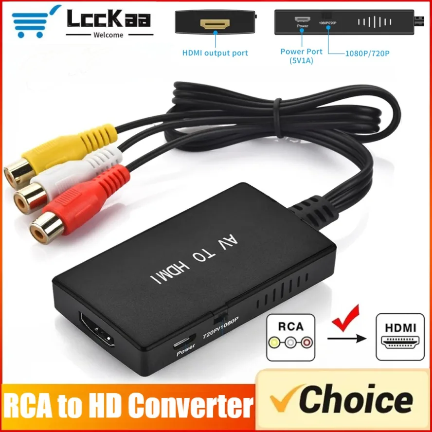 AV To HDMI RCA To HDMI Video Composite Adapter Converter with USB Cable CVBS AV Adapter for N64 Wii PS1/2/3 Xbox One SNES Etc