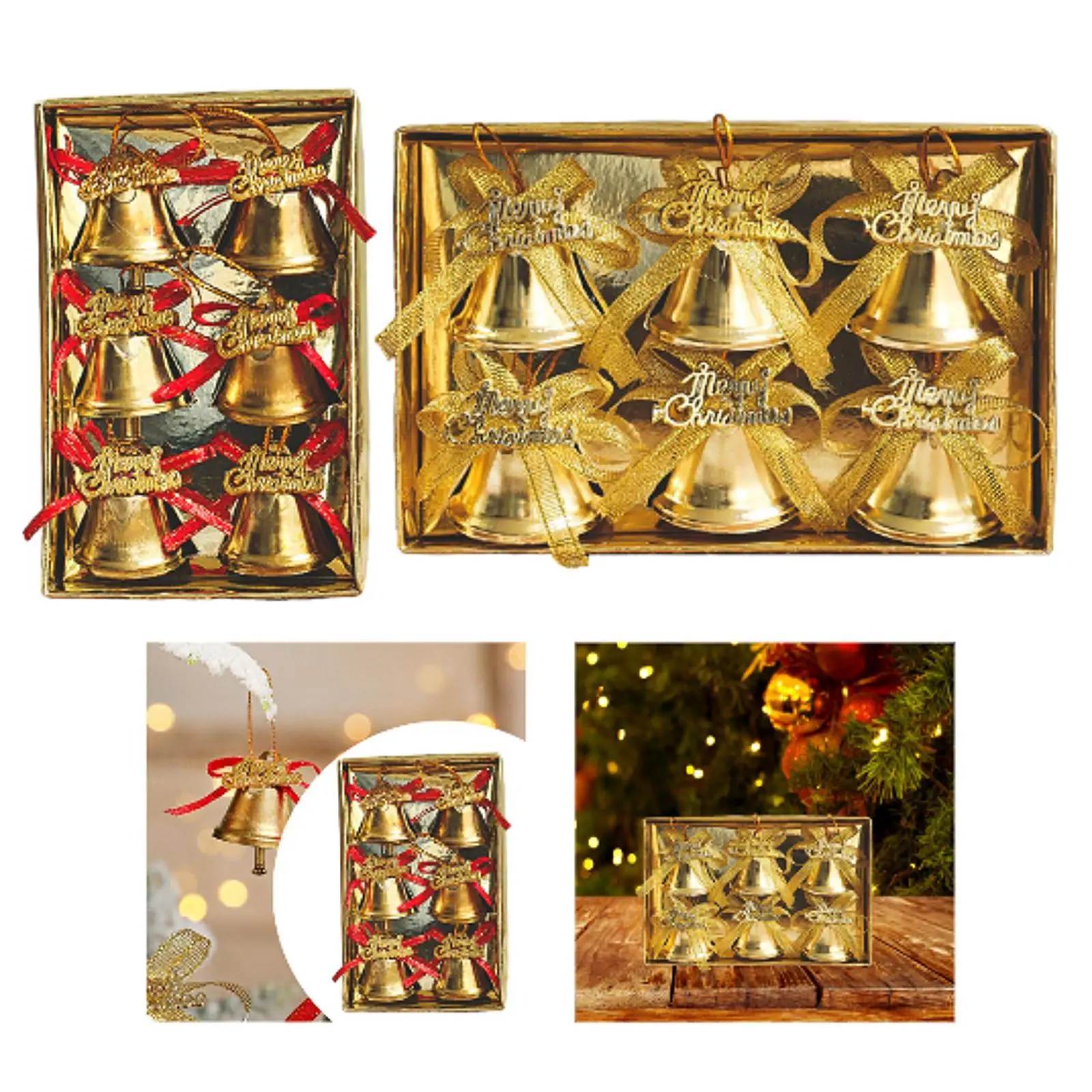 Christmas Tree Metal Bells Pendants Gold Color Multifunctional 6Pieces Xmas Tree Decoration for Festival Atmosphere Accessory