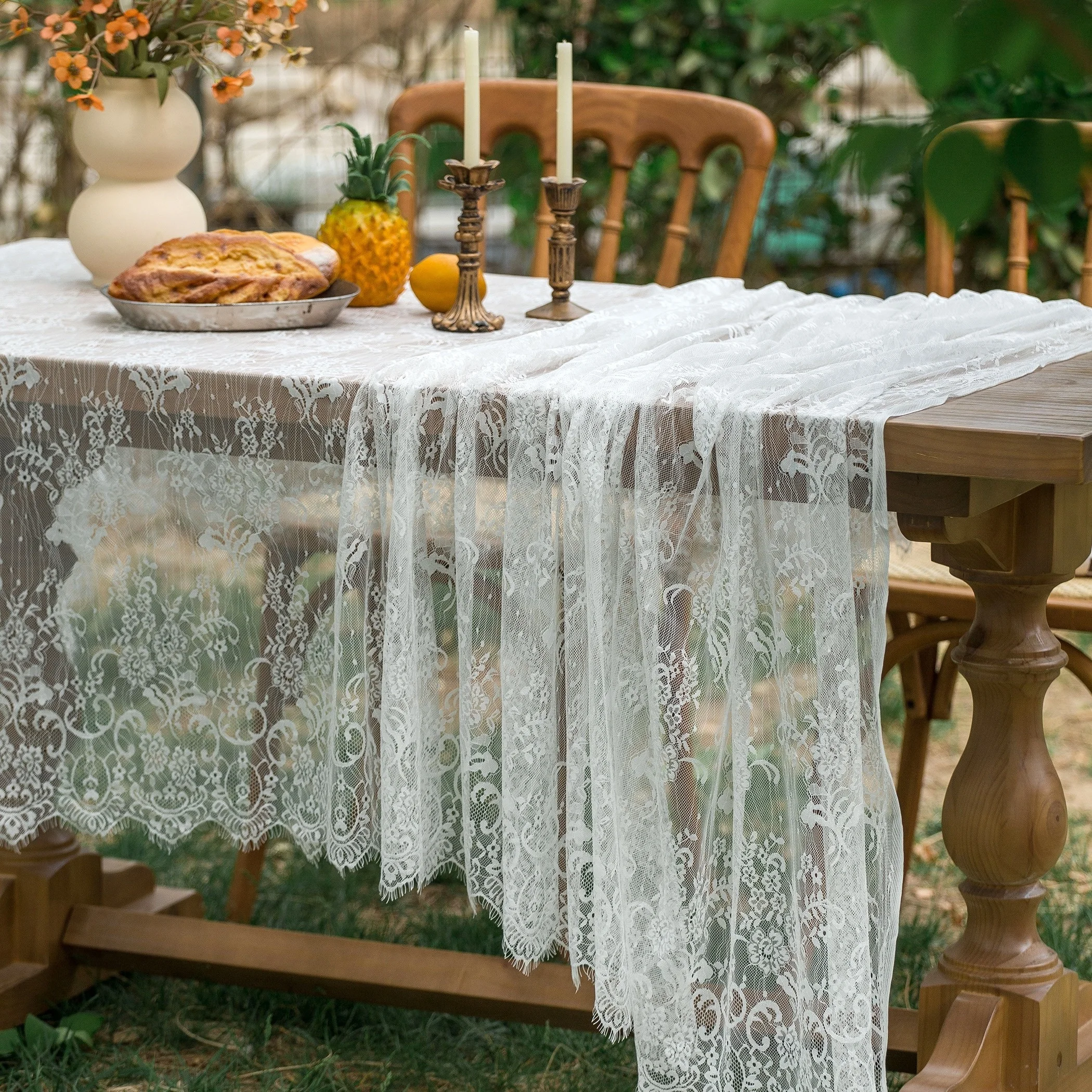 

White Lace Tablecloth Rustic Wedding Vintage Embroidered Reception Table Cloth Decor Boho Party Valentine'sDay Tablecloth/Mantel