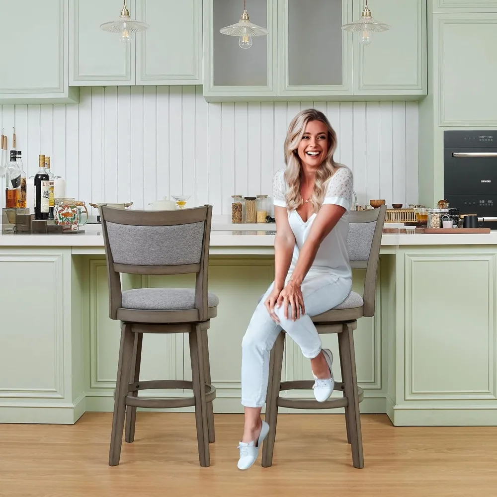 

Swivel Bar Stools Set of 4, 26 Inch Counter Height Barstools, High Back Bar Stool with Solid Wood Legs & Wrap-Around Footrest