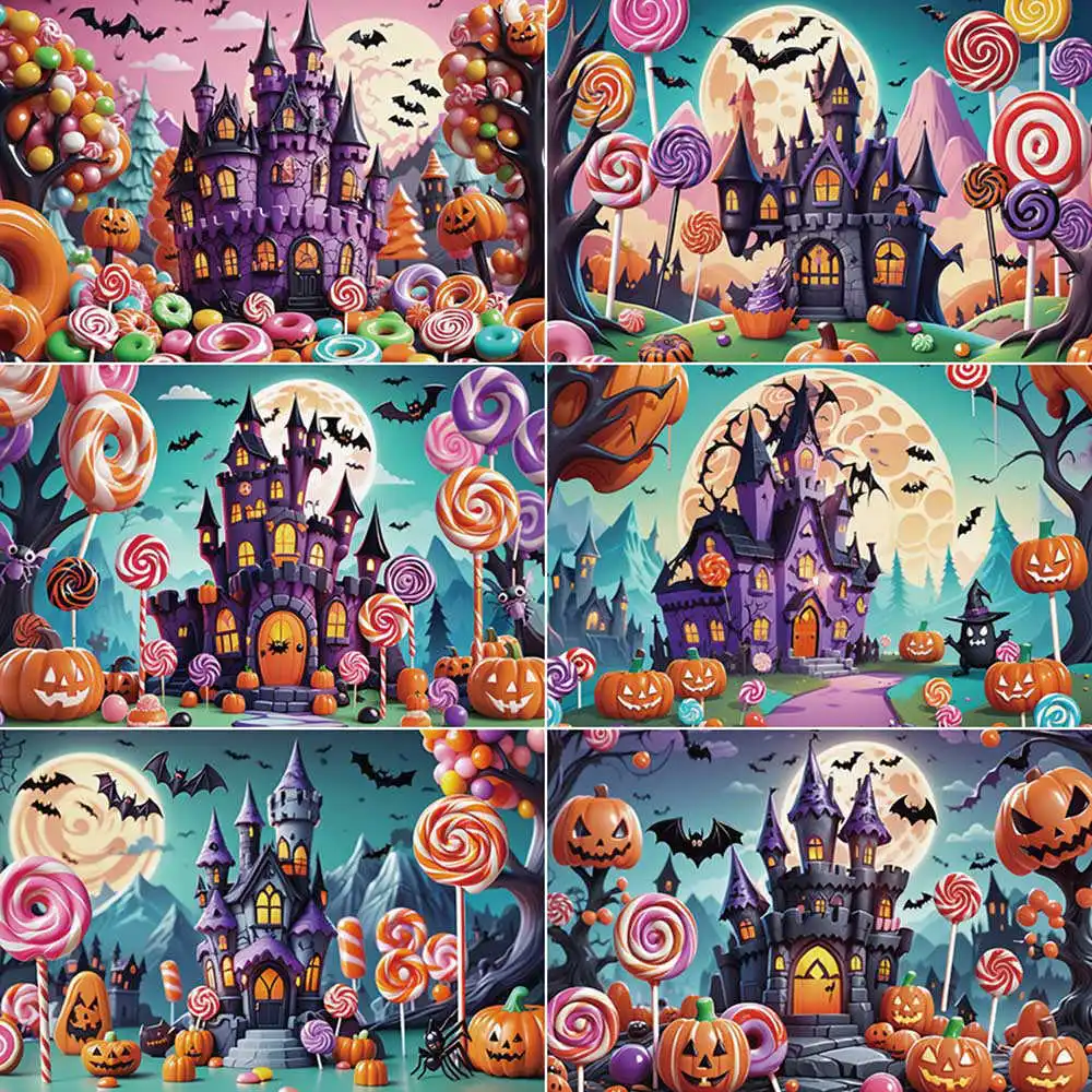 

MOON.QG Halloween Photography Background Candy Castle Bat Baby Party Photo Studio Backdrop Children Outdoor Decoration Back Drop