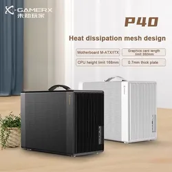 X-GAMERX P40 Mesh MATX Desktop Case Handheld DIY Mini Compact ITX Computer Chassis Supports 350mm Graphics Card Black/White