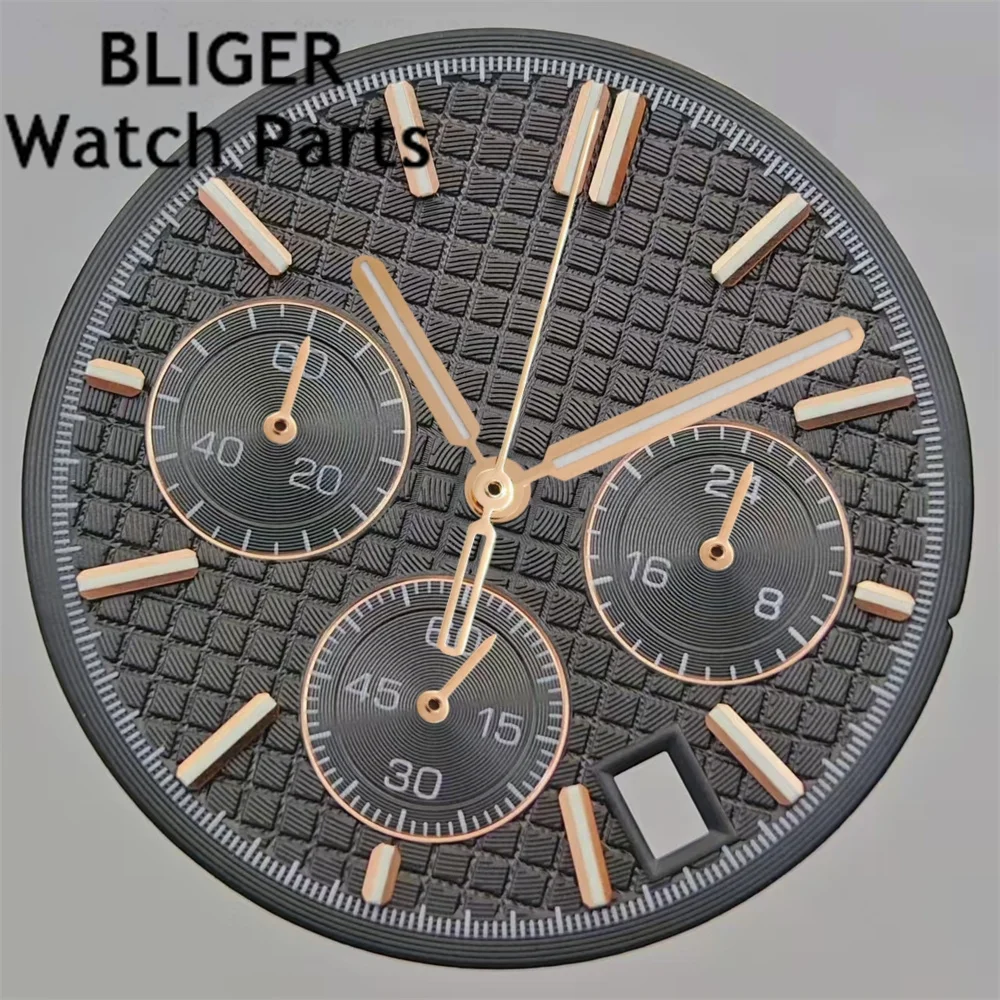 BLIGER-Cadran de montre à quartz avec aiguilles, cadran Shoous vert, adapté au mouvement VK63, pièces de montre modifiées, 31.5mm, VK63