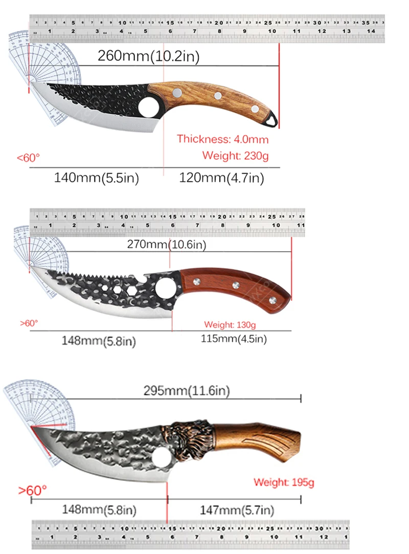 WXCOO Nóż kuchenny z drewnianą rączką Kuty nóż do odkostniania Ostry nóż kuchenny do krojenia mięsa Noże rzeźnicze szefa kuchni Krajalnica do ryb