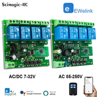 eWelink 2/4 Channel Smart WiFi 85-250V 7-32V Switch, APP Remote Control ,433 RF,Inching ,Self-lock ,Inter-lock,Works with Alexa