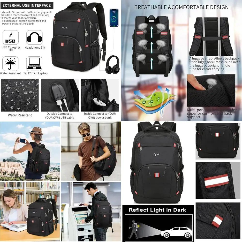 

Большой рюкзак для ноутбука 17,3 дюйма с USB-портом, водонепроницаемый, идеально подходит для учебы, путешествий, для мужчин и женщин, черный повседневный рюкзак