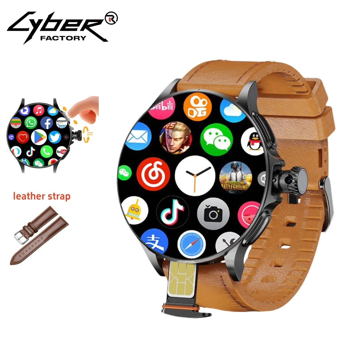 256GB GT200 Smart Watch 4G Android 10 System GPS WIFI SIM Card 1.95'' AMOLED Screen Rotating camera Touch encoder Smartwatch Men