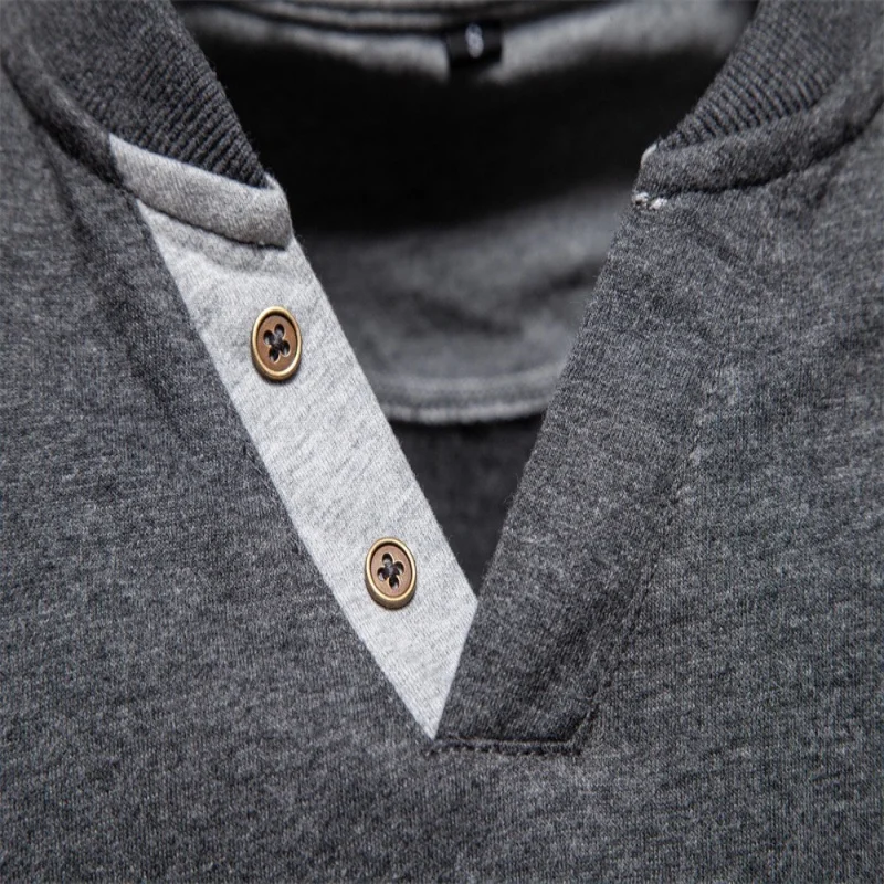 New men's high-quality long sleeved Henry V-neck T-shirt for spring and autumn fashion, casual, breathable and versatile top