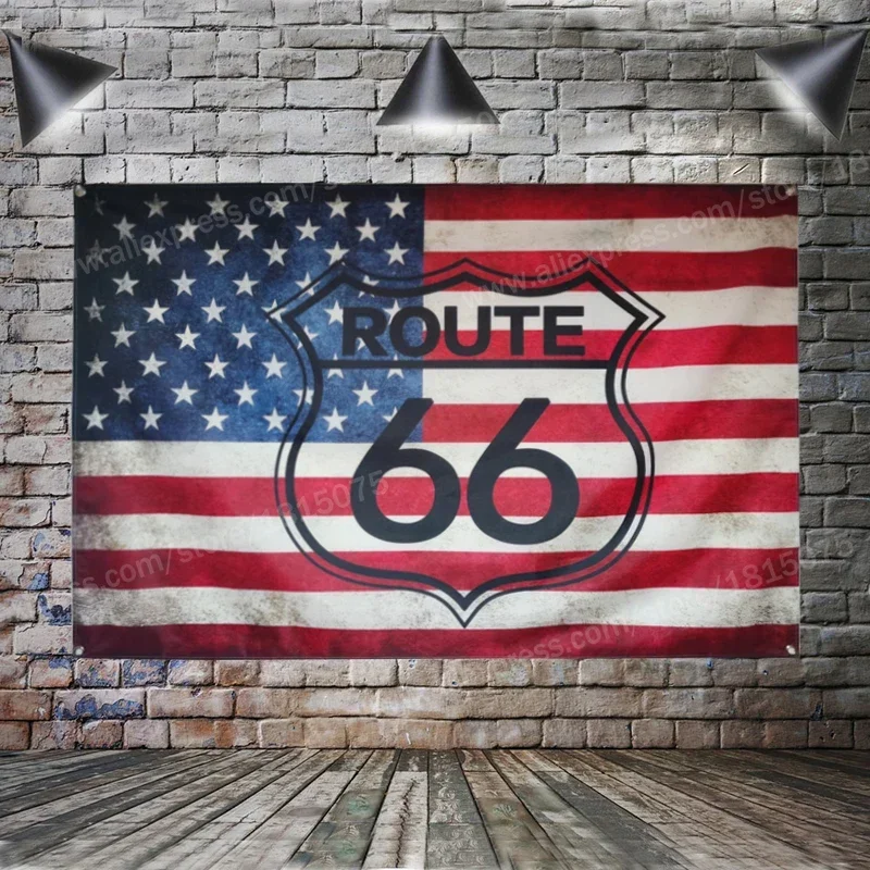 Route 66 Motorcycle Biker Rider Retro USA Flag  Banner Art Home Decoration Hanging Flag 4 Gromments In Corners 3*5FT 144cm*96cm