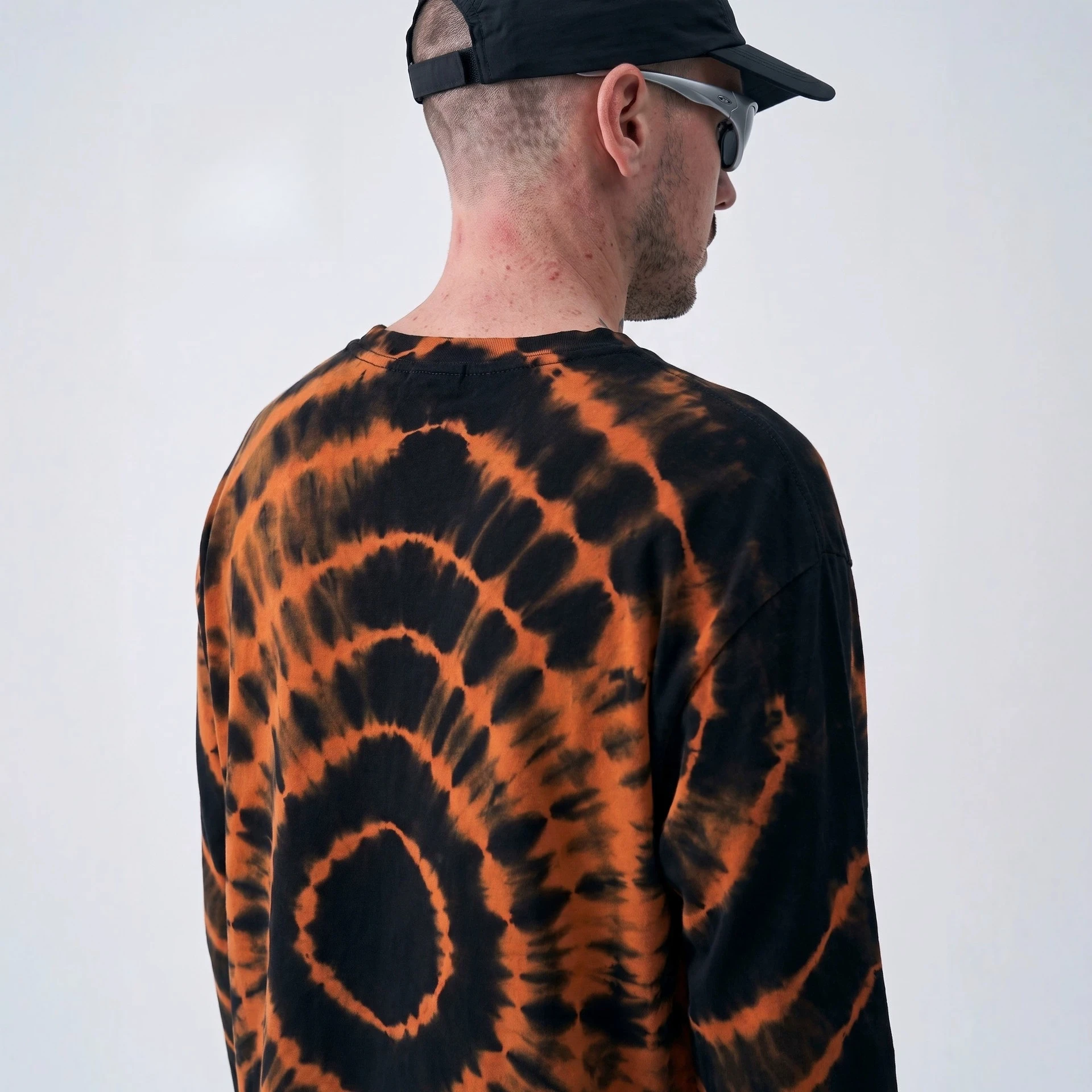 Men's Stretch Merino Wool Tie-Dye Long Sleeve T-Shirt – Vibrant Orange Outdoor Base Running & Hiking Unisex