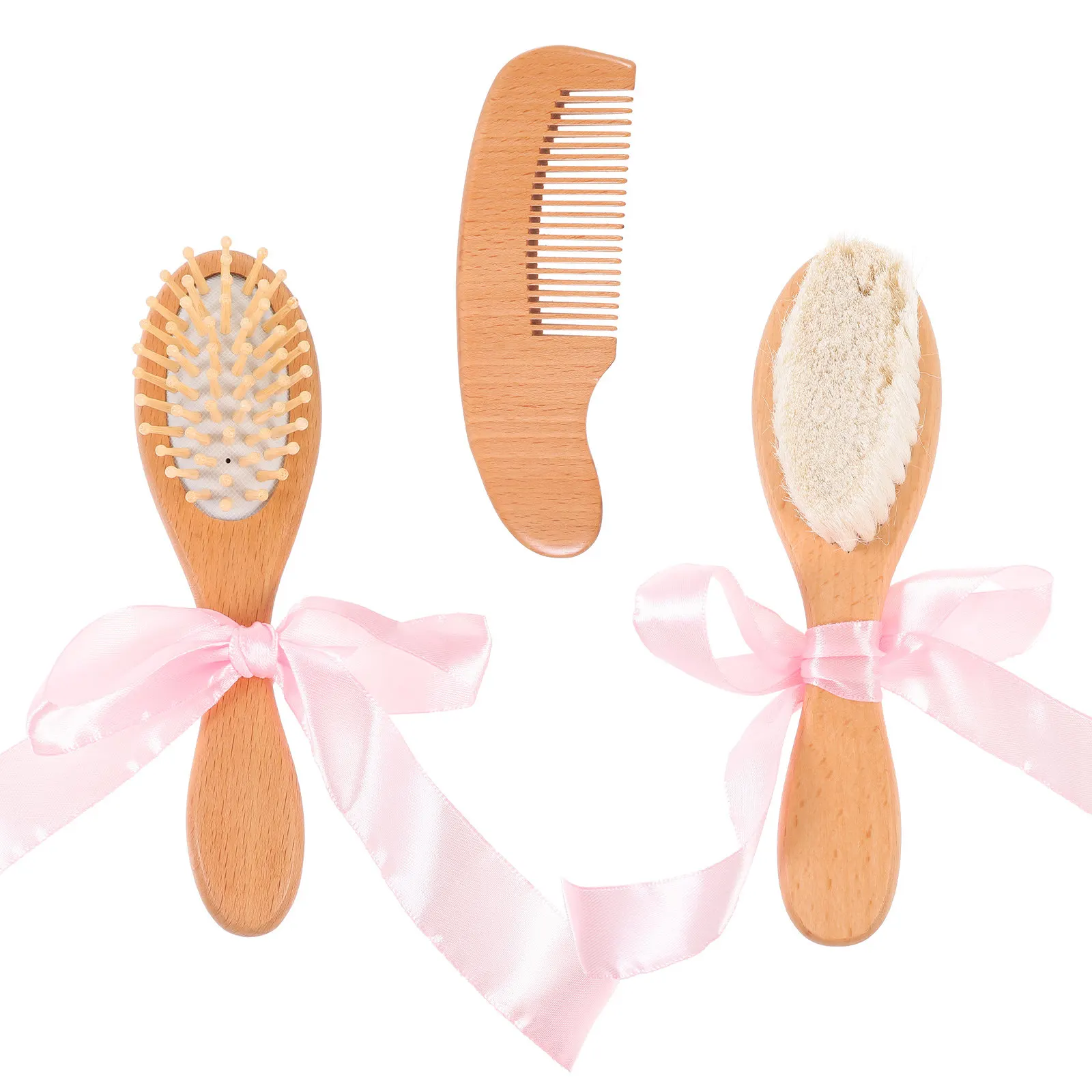 3個セット-木製ヘアコームセット-天然木製頭皮マッサージコーム-あらゆる髪質に対応-ストレート、カール、ロング、ショート、太い髪にも優しい