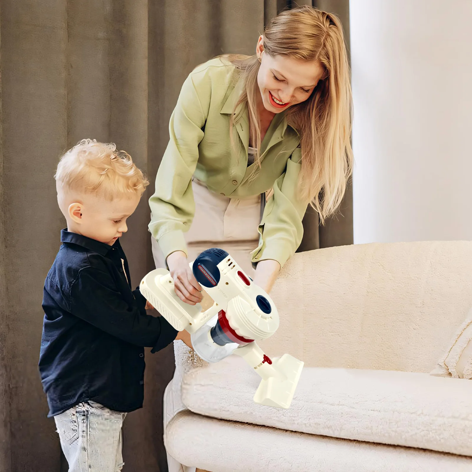 Juego de aspiradora de juguete para niños, juego de limpieza inalámbrico con sonido realista ligero, juguetes de succión para niños pequeños