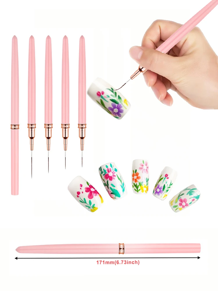 5 قطعة مسمار الفن بطانة/الرسم فرش الوردي/أسود/أبيض رقيقة جدا خط الرسم أداة 4/8/12/20/25 مللي متر المهنية مسمار القلم أدوات #4