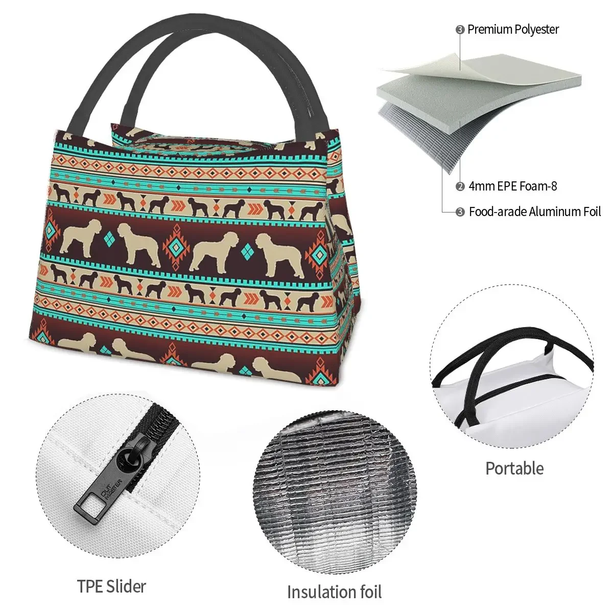 Boho Hunde Lagotto Romagnolo Sonnen untergang Lunch pakete isoliert Bento Box Lunch Tote Picknick taschen Kühler Thermo tasche für Frau Kinder arbeiten