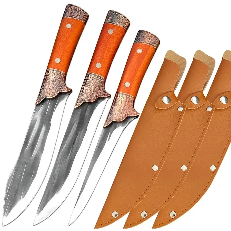 1/3PCS Coltello da taglio per carne forgiato per esterni con coperchio per coltello, coltello per affettare pesce e verdure, coltello da cucina con