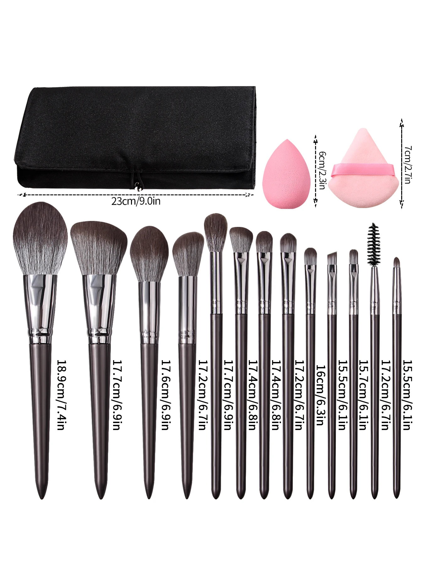 ชุดแปรงแต่งหน้าอเนกประสงค์ 20 ชิ้น & ฟองน้ำแต่งหน้าแบบนุ่ม แป้งพัฟทรงสามเหลี่ยม & กระเป๋าเก็บของแบบพับได้แบบพกพา