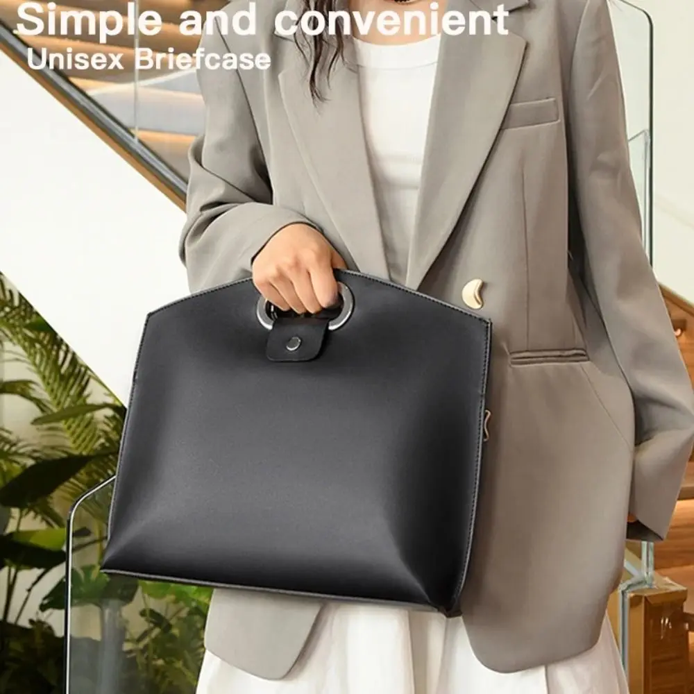 Simple PU Office Document Tote Bag Large Capacity Laptop Bag File Bag Handbag Solid Color Computer Bag Travel