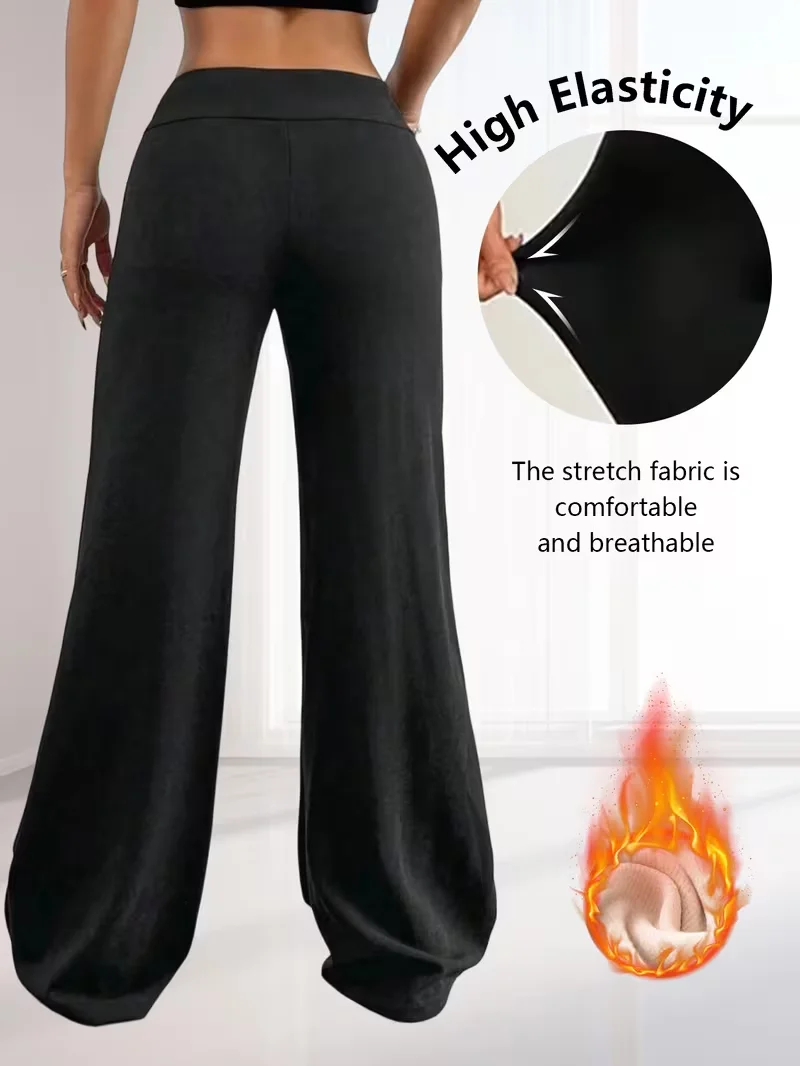 Pantaloni larghi da donna con vestibilità ampia e ispessita - Pantaloni casual invernali caldi foderati in pile, vestiti taglie forti, pantaloni e capri taglie forti