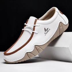 Nieuwe Modieuze Handgemaakte Casual Heren Schoenen Designer Veters Casual Sportschoenen Ondiepe Mond Lage Top Instappers Herfst Anti Slip