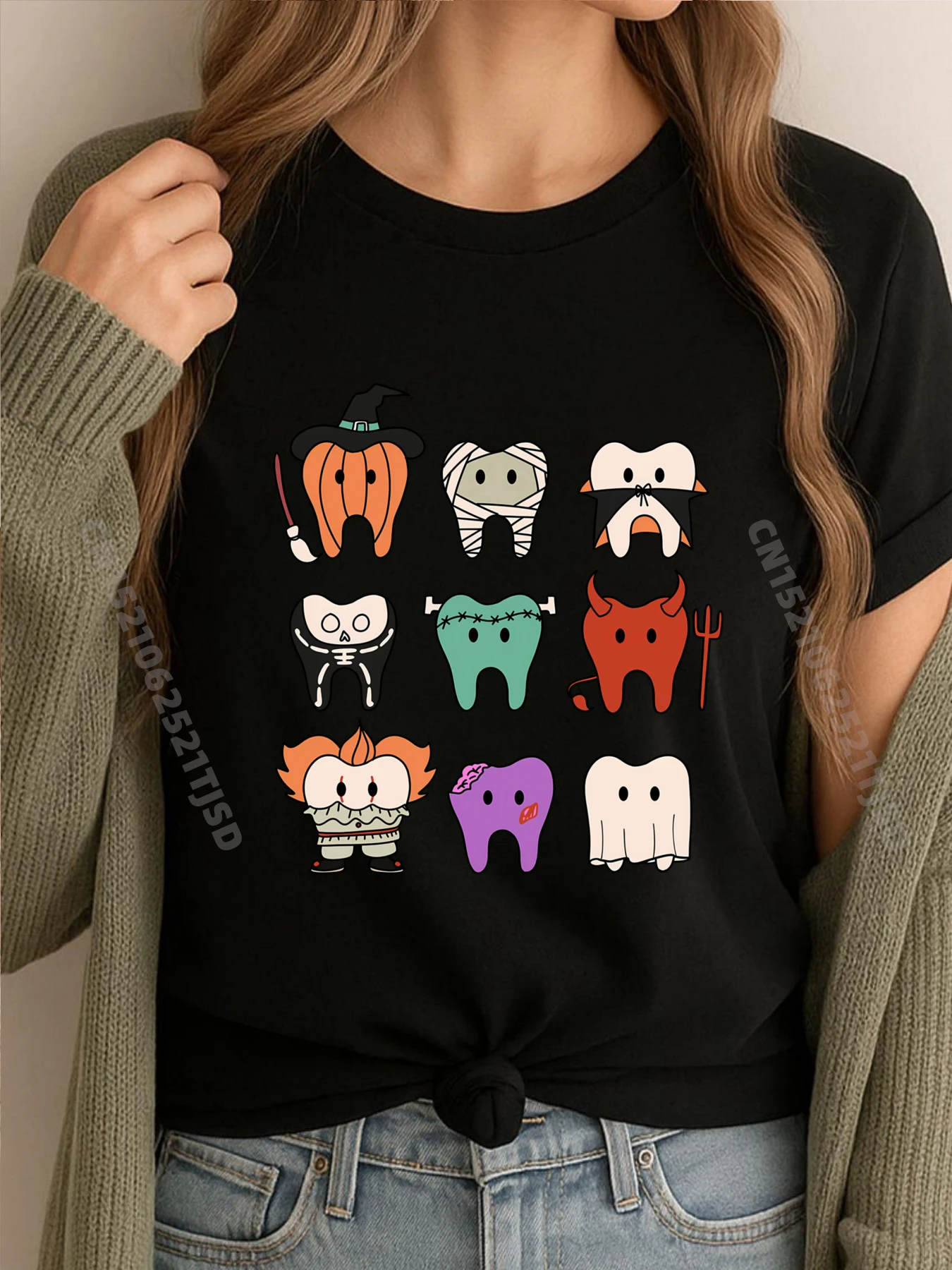 

Забавная милая футболка с изображением монстров и зубов на Хэллоуин, футболка с принтом Homme