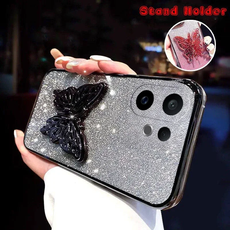

3D Butterfly Phone Case for VIVO X200 FE 5G Holder Crystal Bracelet Glitter Plating Case for VIVO X200 Pro Mini Back Cover