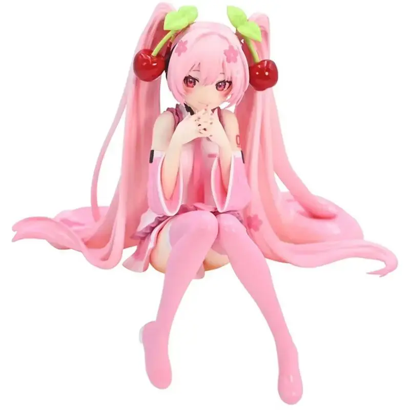 Hatsune Miku Anime Figure Pink Dress Pvc Model Action Toys Cherry Pink Blossom Cute Car Chassis Desktop Decoration Model Gifts