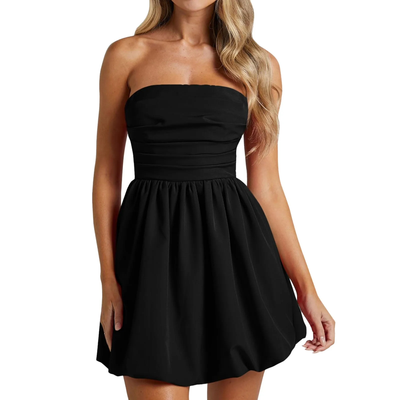 Vestido de fiesta con hombros descubiertos para mujer, vestido elegante de tubo sin tirantes, Mini vestido de cintura alta de línea A sólido de lujo para mujer, Sexy coreano