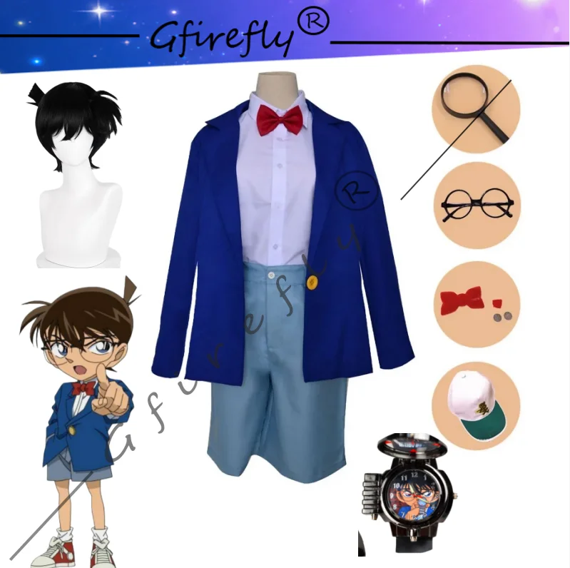 

Anime Detective Conan Edogawa Cosplay costume Men Child Halloween Costume Konan Uniform Set Cloth Student Performance Costumes