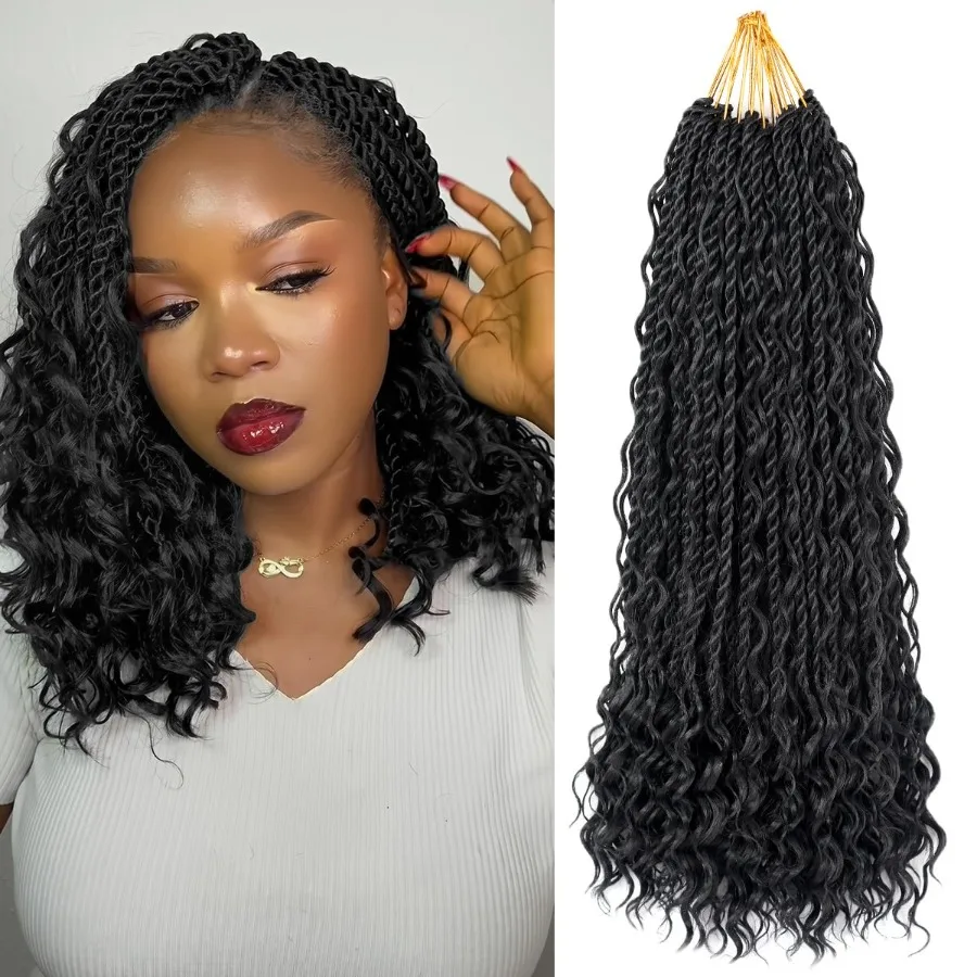 14 بوصة السنغالية تويست الكروشيه الشعر 9 حزم قبل يحلق آلهة تويست الكروشيه الضفائر للنساء السود الطبيعي الأسود 1B الاصطناعية