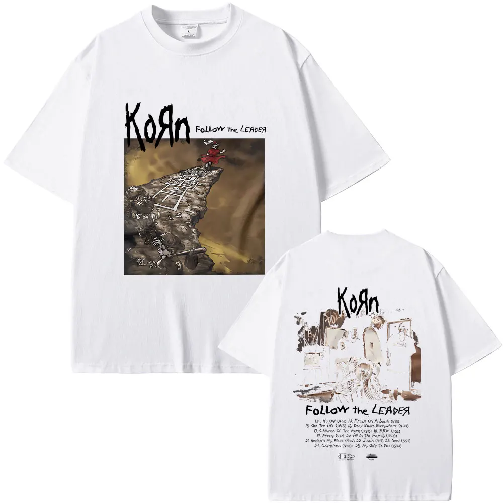 Rock Band Korn Follow The Leader Graphic Tshirt Rare Nu Metal Music Tees Men Women Gothic Vintage T-shirts Male Oversized Tshirt