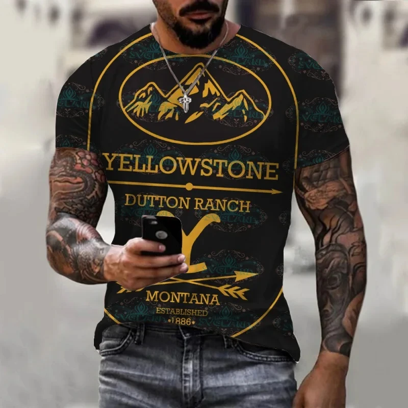 New Vintage Style Yellowstone National Park Print T-Shirts 3D Summer Men\'s Oversized Short Sleeve Tee Shirt Street Tops Clothing