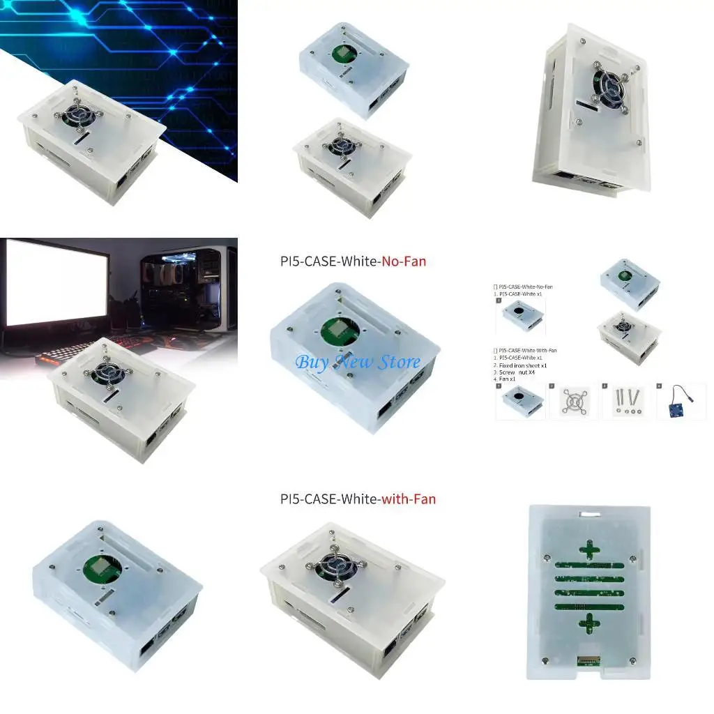 

20ce акриловый корпус для корпуса для корпуса RPI 5 Development Board с охлаждающим вентилятором
