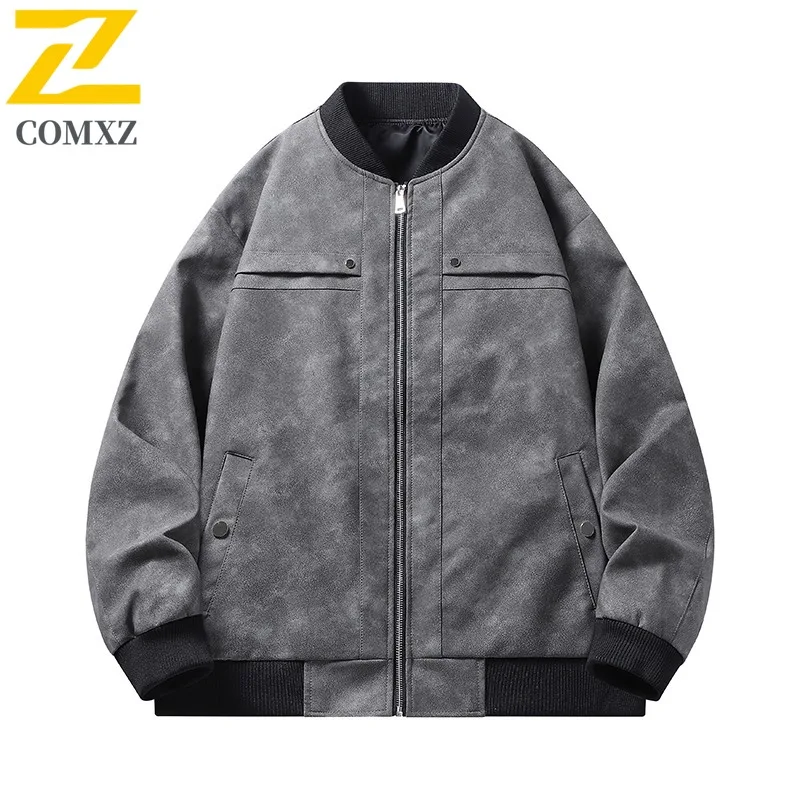 الرجال خمر الوقوف طوق بولي Leather سترة جلدية مقاوم للماء يندبروف النمط الأمريكي دراجة نارية معطف فضفاض الشارع الشهير صالح ربيع الخريف #1