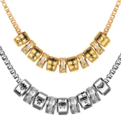 Custom Name Beads Pendants Necklace for Women Personalized Text Icons Symbols Charms With Zircon Box Chain Necklace Lover Gift