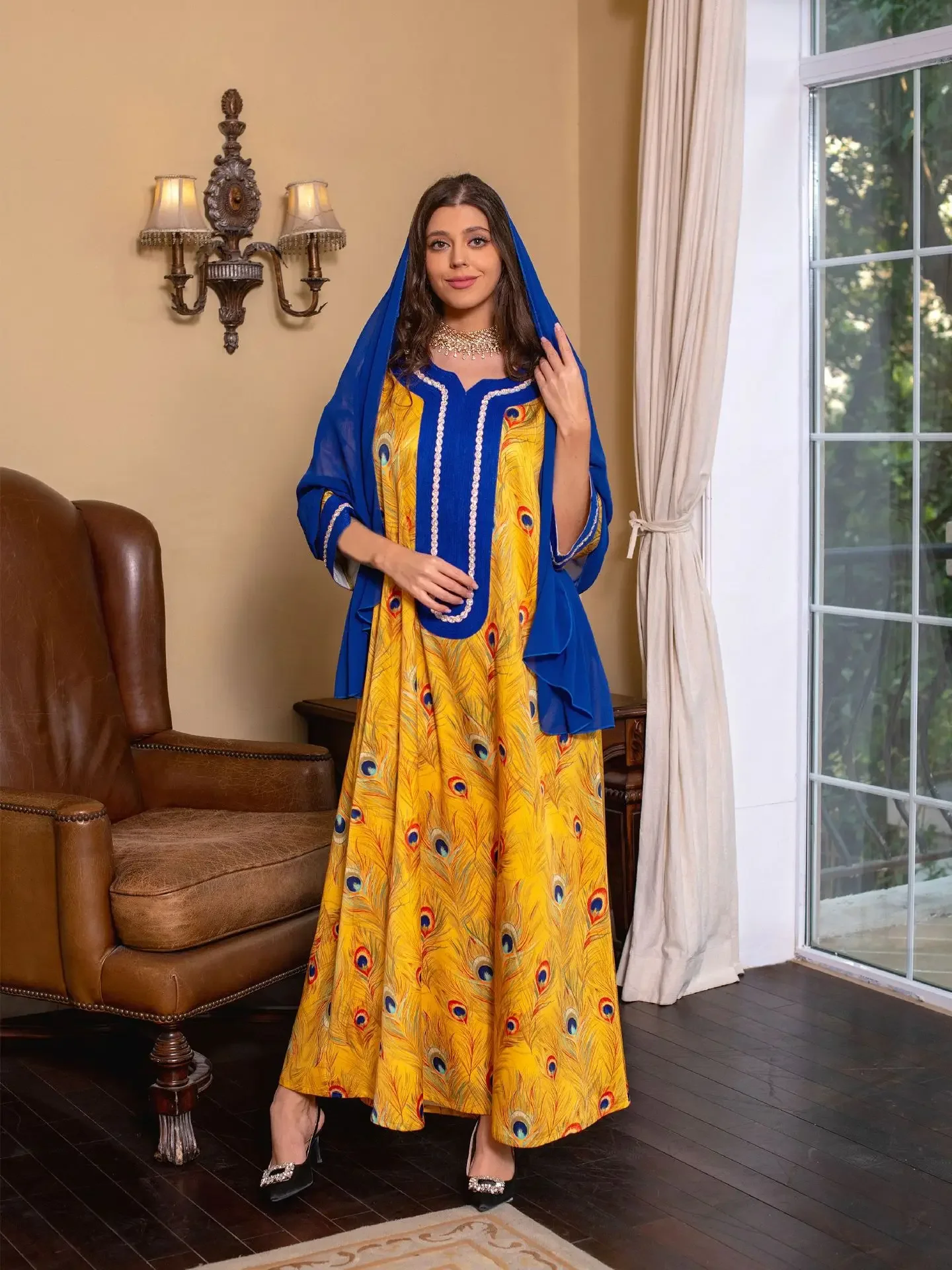 

Marocain Floral Print Jalabiya Abaya Women Muslim Maxi Dress Eid Mubarak Ramadan Islamic Clothing Robe Dubai Turkey Kaftan Gown