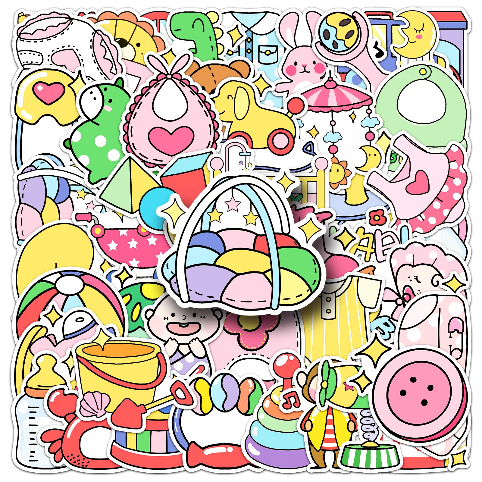 50Pcs/Set Cute Nursery Stickers Baby Clothes PVC Vinyl Stickers for Children Journal Notebook Party Favors Scrapbooking Gifts