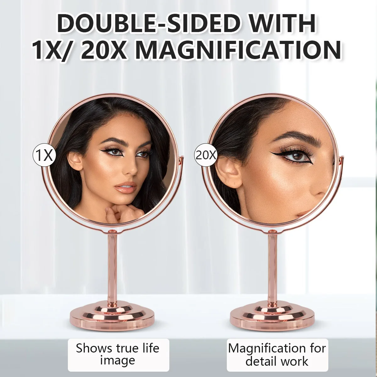 3/4/5in Double-Side Makeup Mirror With 2X Magnification Clear Reflection And Easy To Carry Desktop Vanity Mirror With Stand