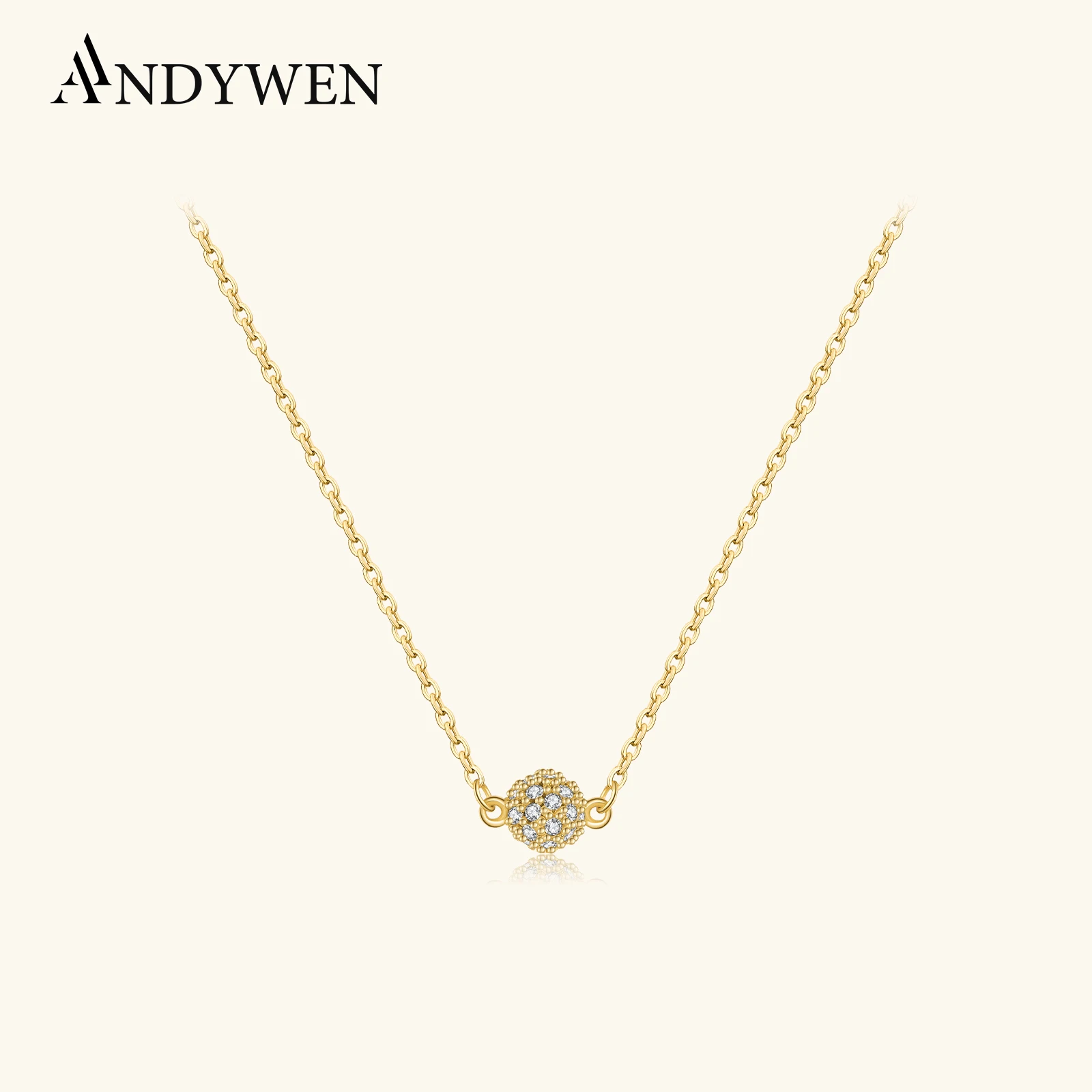 

ANDYWEN стерлингового серебра 925 пробы, полный циркон, шар, круглая подвеска, ожерелье, длинная цепочка, 2025 г., свадебные изысканные роскошные ювелирные изделия для женщин