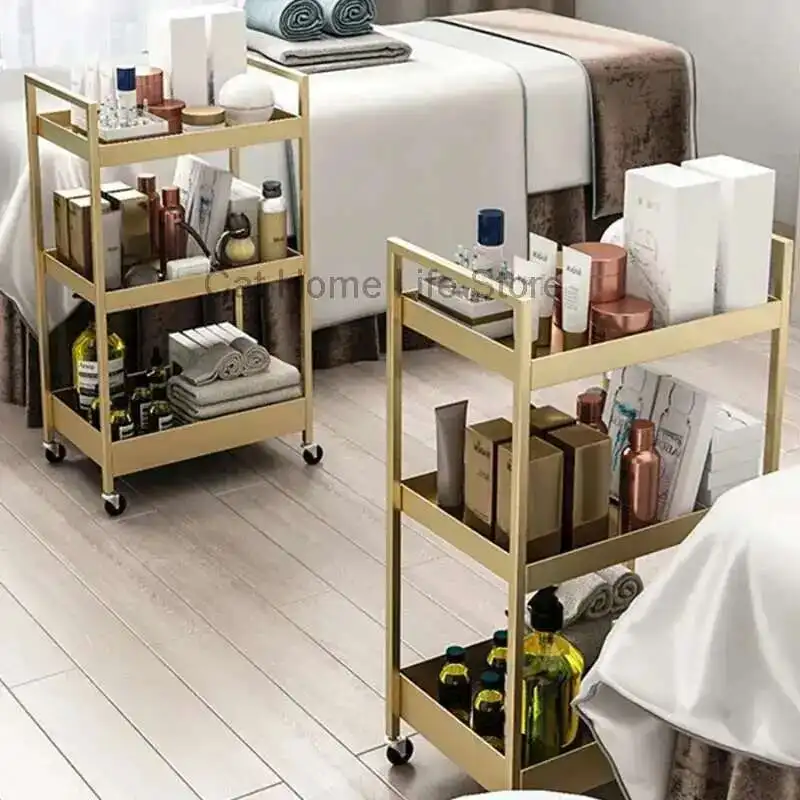 

Auxiliary Cart With Wheels for Beauty Salon Makeup Box Trolley Roulette Storage Barber 3-speed Metallic Organizers Trolleys Hair